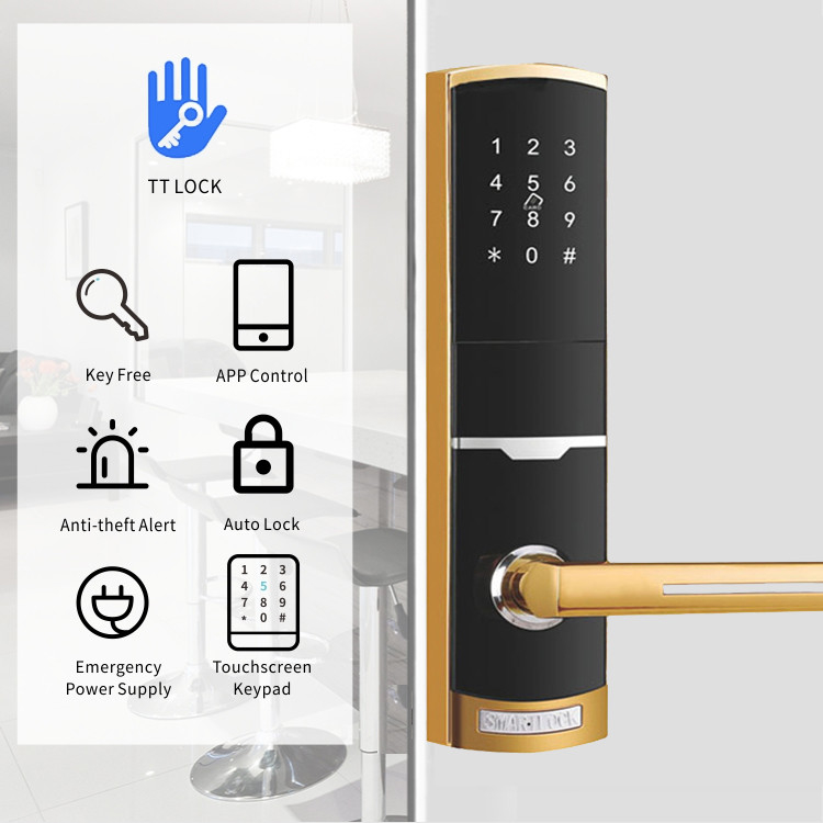 Χρυσό χρώμα Απομακρυσμένο έλεγχο Smart Keypad Πύλη κλειδαριά με TTlock εφαρμογή Κάρτα Κλειδί